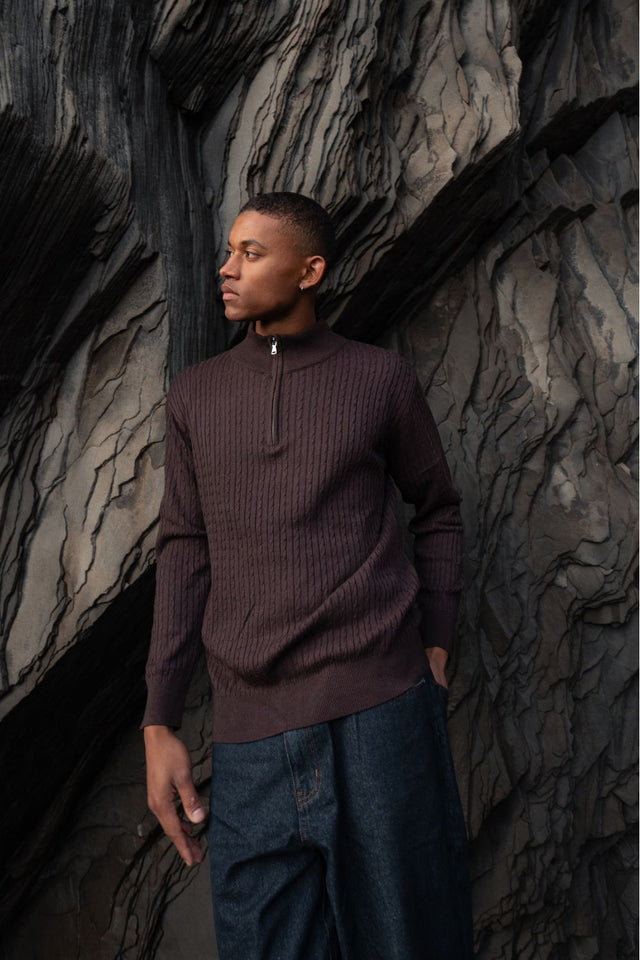 Half Zip Knit Brun