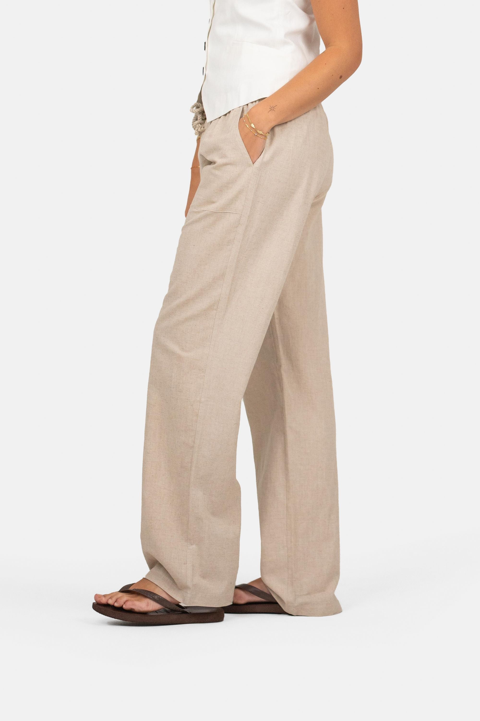 Linnebyxor med låg midja Beige