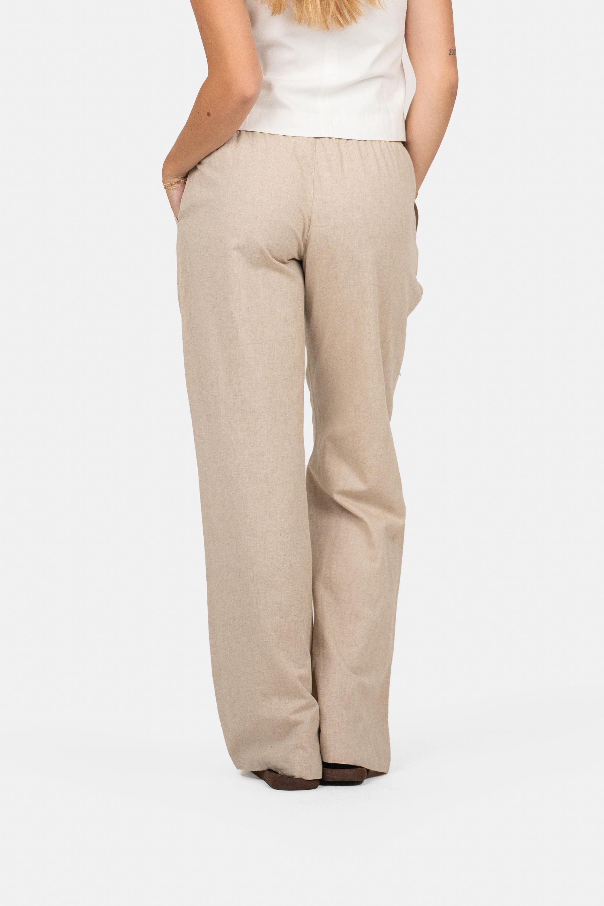 Linnebyxor med låg midja Beige