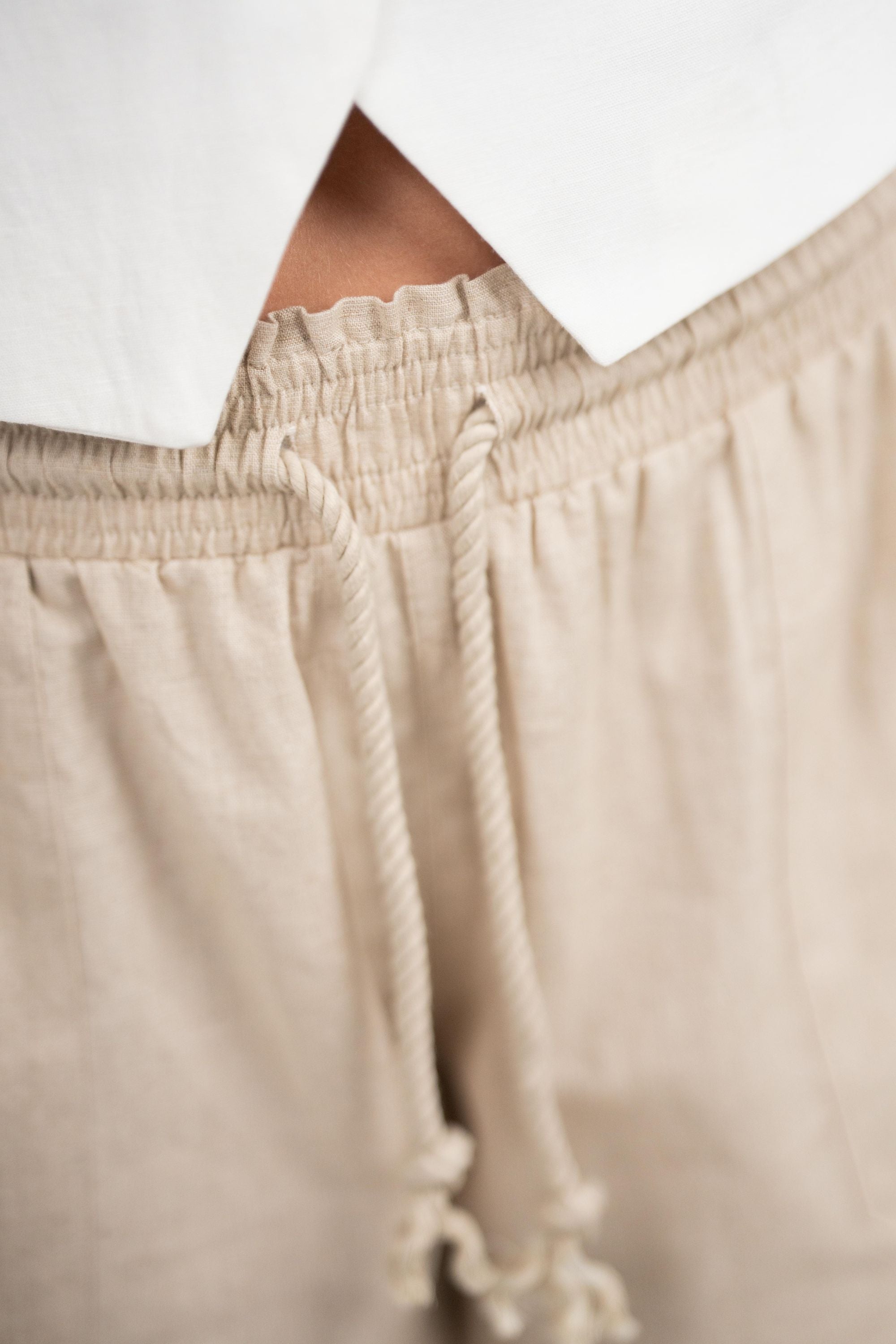 Linnebyxor med låg midja Beige