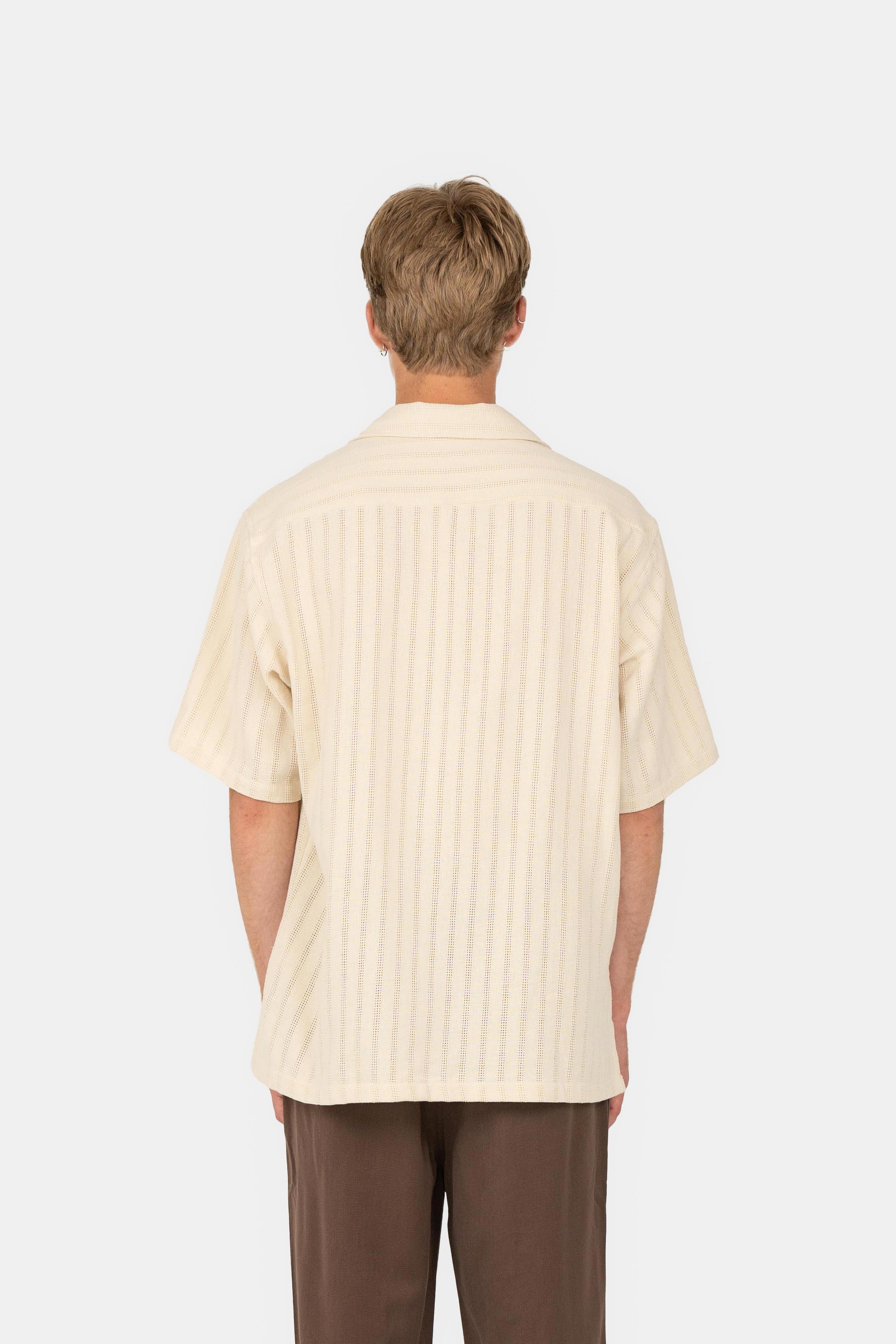 Kortärmad Stickad Skjorta Beige