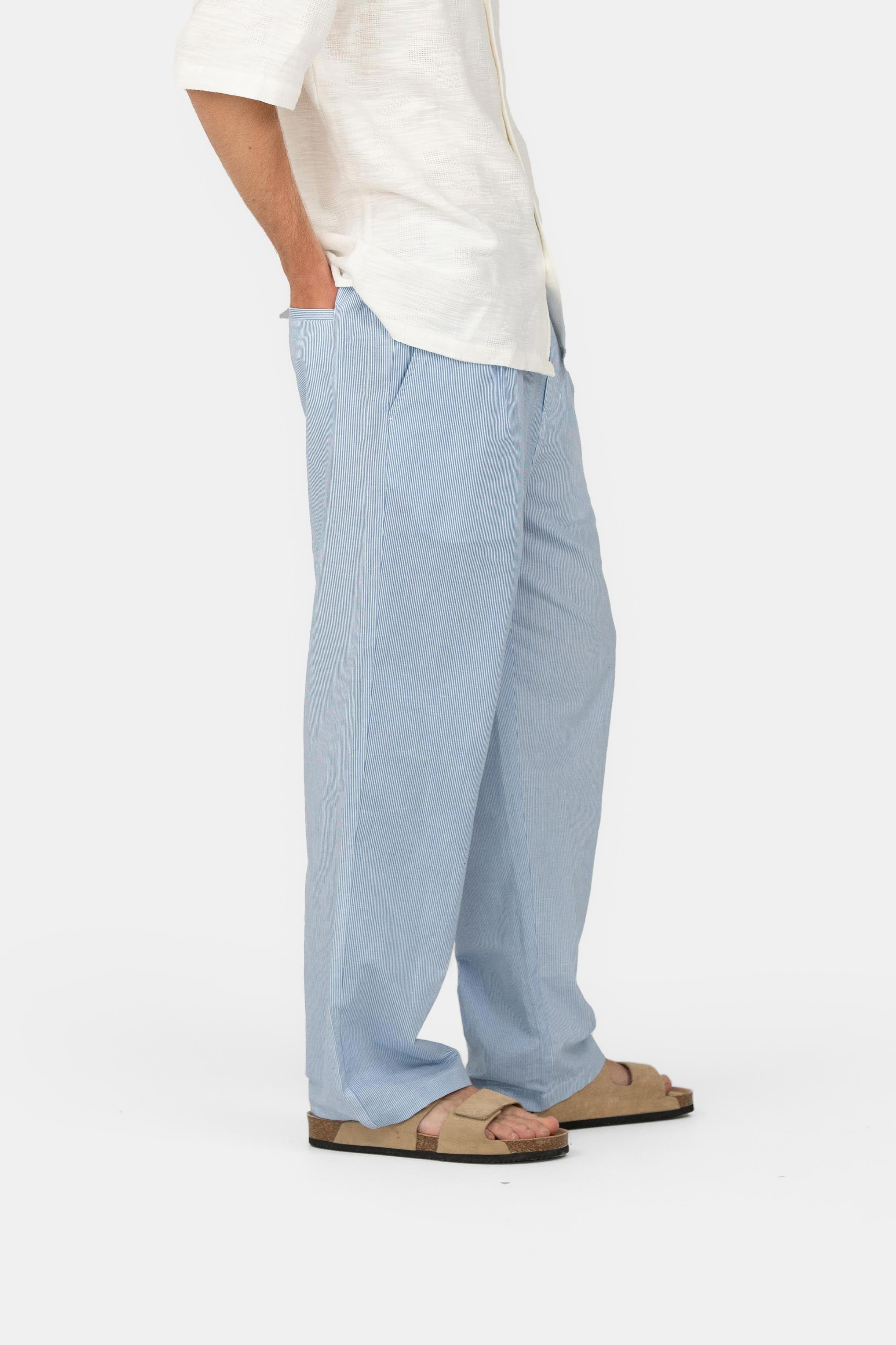 Baggy Linnebyxor Blå Randig