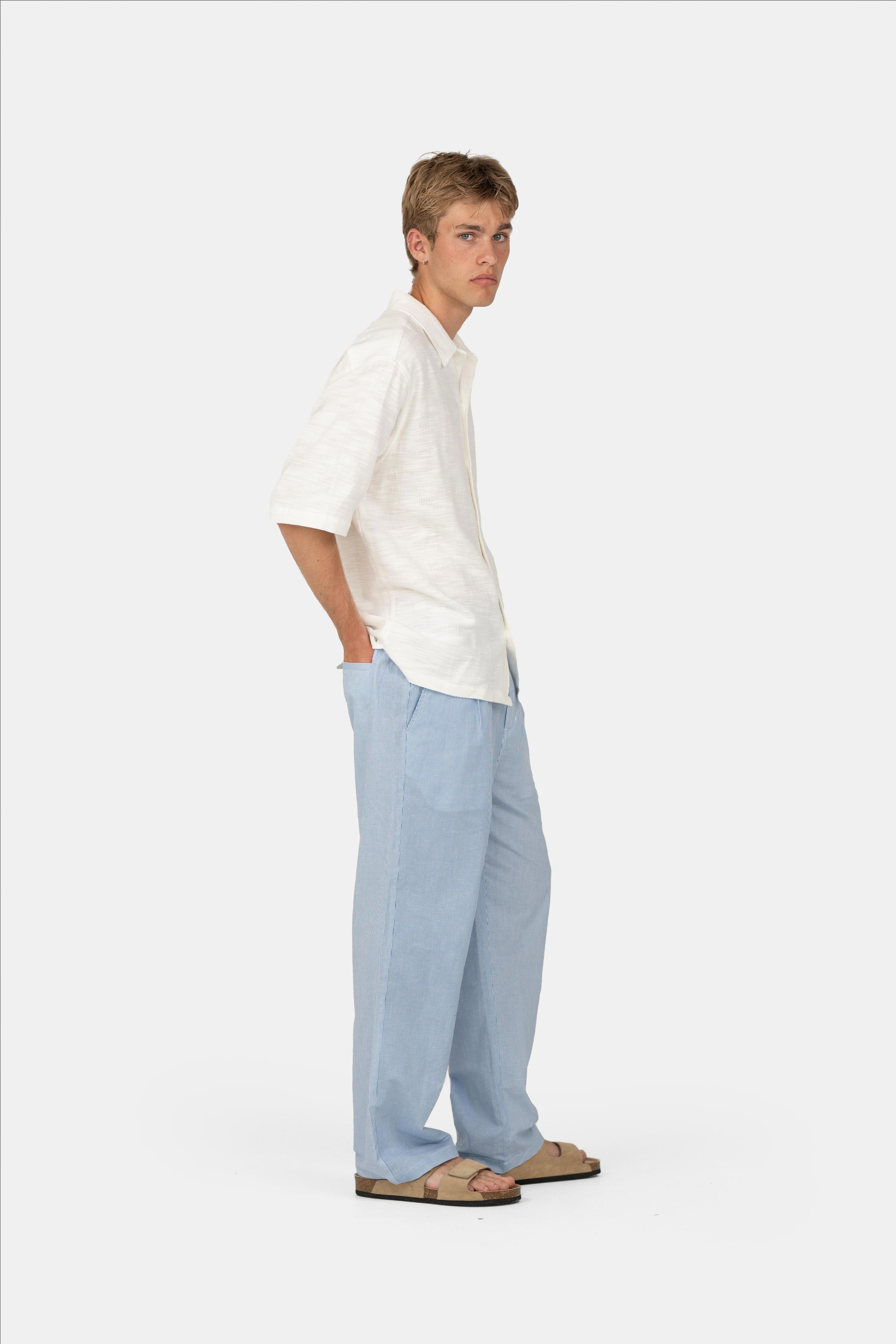 Baggy Linnebyxor Blå Randig